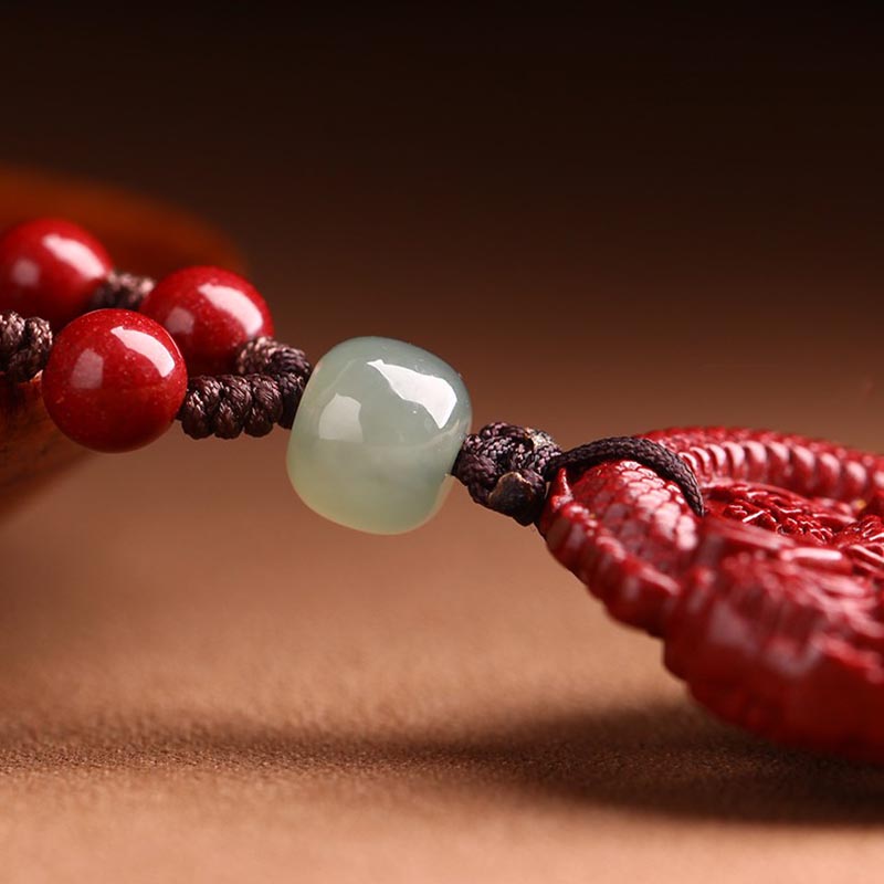 KarmaRipple's Year Of The Dragon Authentic Cinnabar Hetian Jade Bead Bronze Coin Attract Wealth Strength Pendant Necklace p7