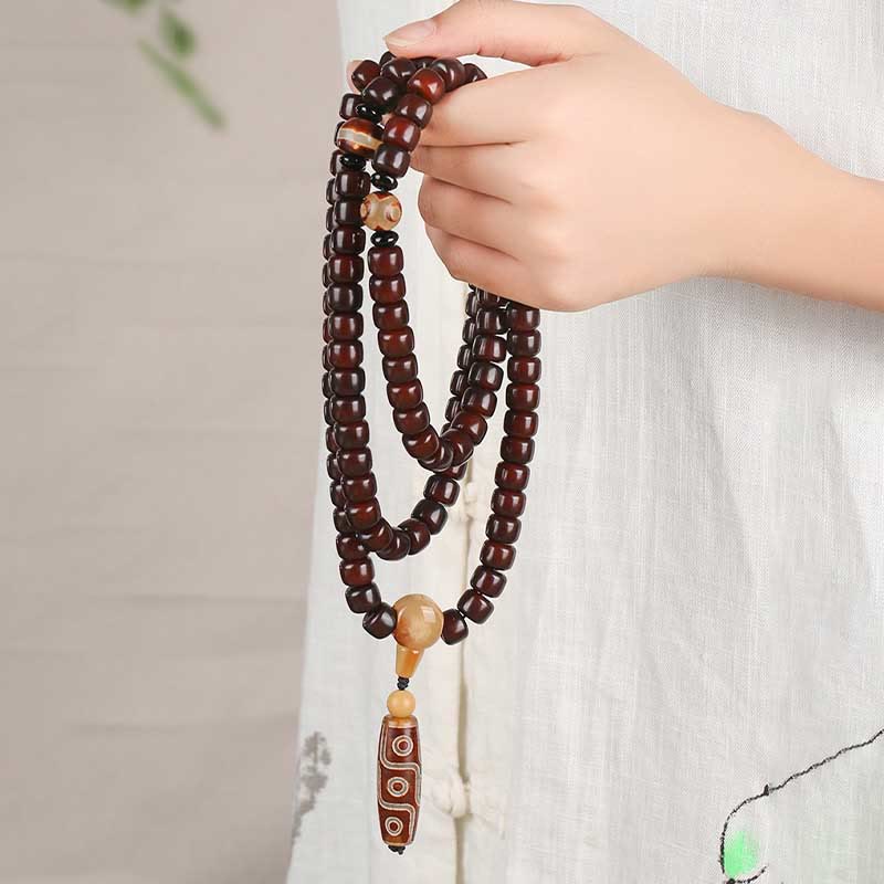 KarmaRipple's 108 Mala Beadwork Three-eyed Dzi Bead Nine-eye Dzi Bead Jade Fortune Bracelet p10