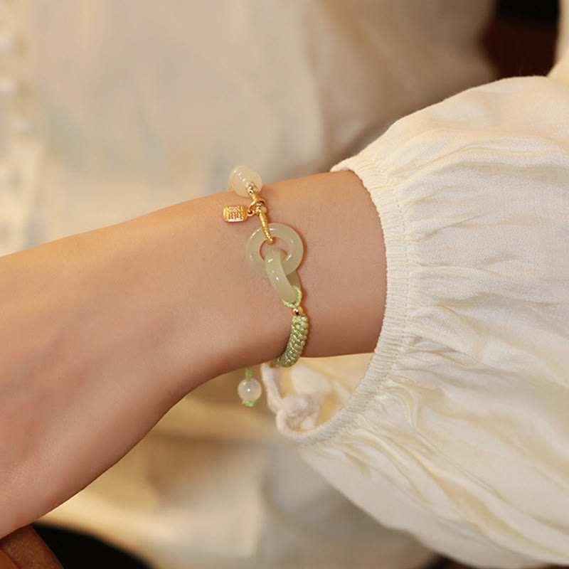 KarmaRipple's Authentic Hetian Jade Bead Double Peace Buckle Fu Character Abundance Woven Bracelet p13