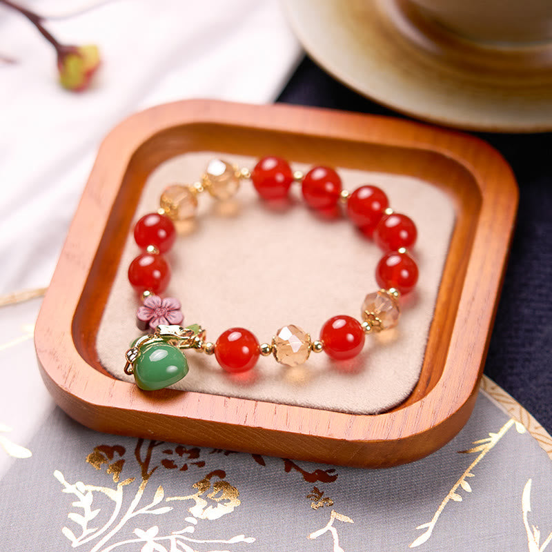 KarmaRipple's Authentic Red Agate Green Agate Gourd Cinnabar Flower Beadwork Confidence Bracelet p12