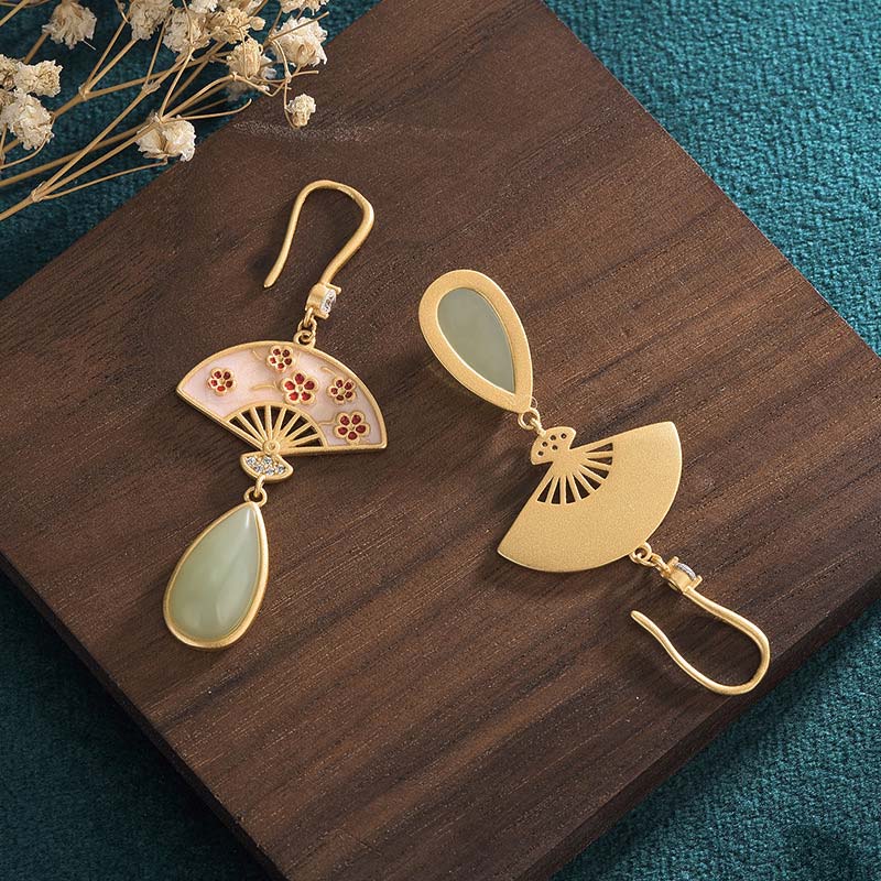 KarmaRipple's Authentic Green Aventurine Fan Pattern Fortune Drop Earrings p9