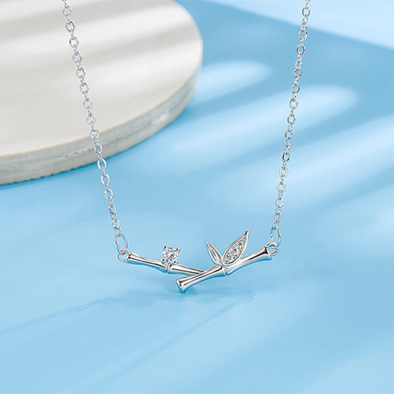 KarmaRipple's Bamboo Leaf Design Bronze Zircon Wealth Pendant Necklace p6