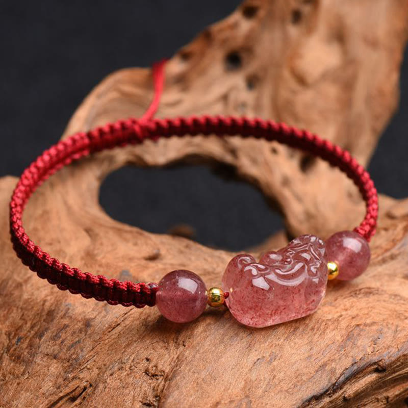 KarmaRipple's Authentic Strawberry Quartz PiXiu Fortunate Red String Bracelet p4