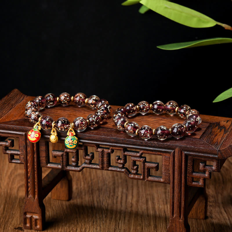 KarmaRipple's Gold Swallowing Beast Family Talisman Luminous Fluorescent Liuli Glass Bead Success Bracelet p27
