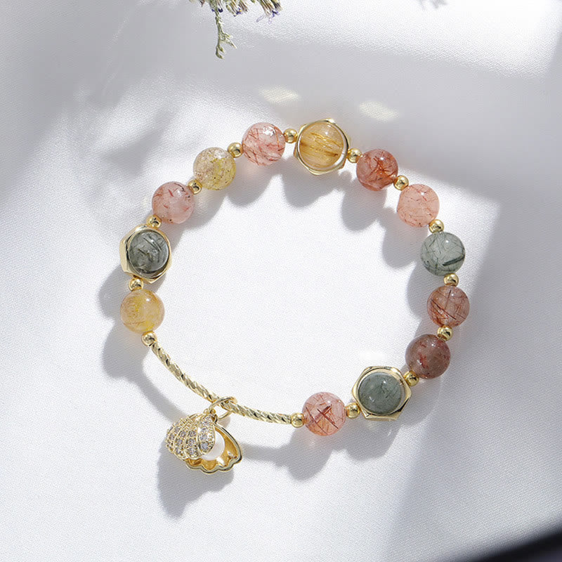 KarmaRipple's Authentic Colorful Rutilated Quartz Shell Protection Bead Bracelet p4