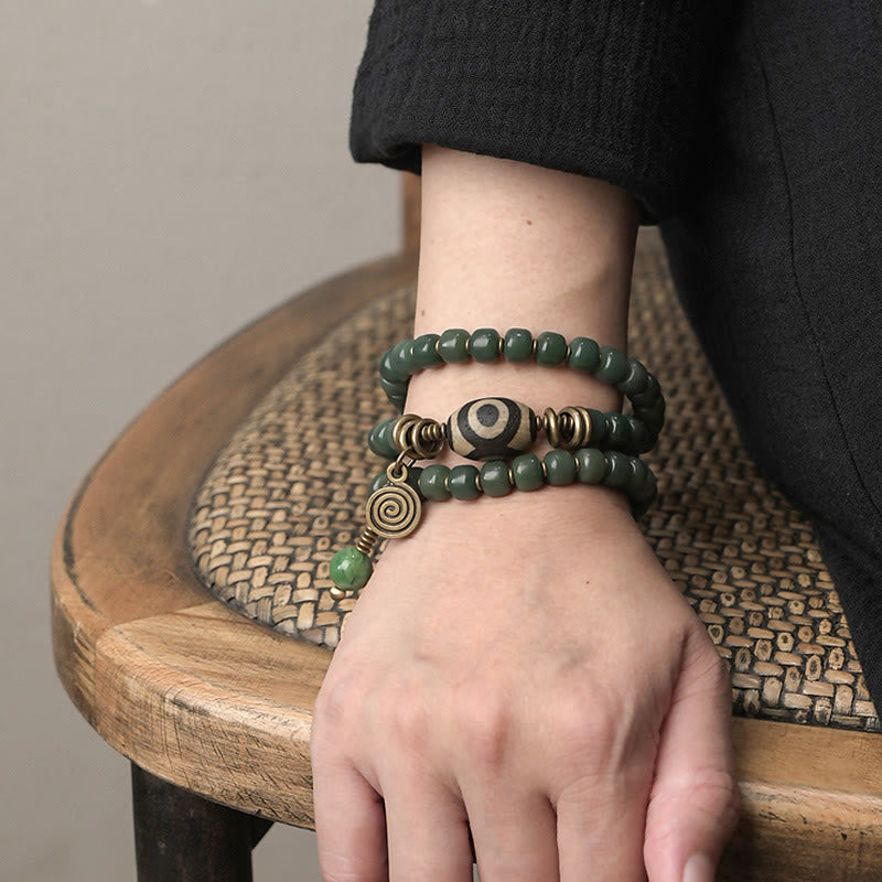 KarmaRipple's Cyan Bodhi Seed Dzi Bead Wisdom Peace Triple Wrap Bracelet p7