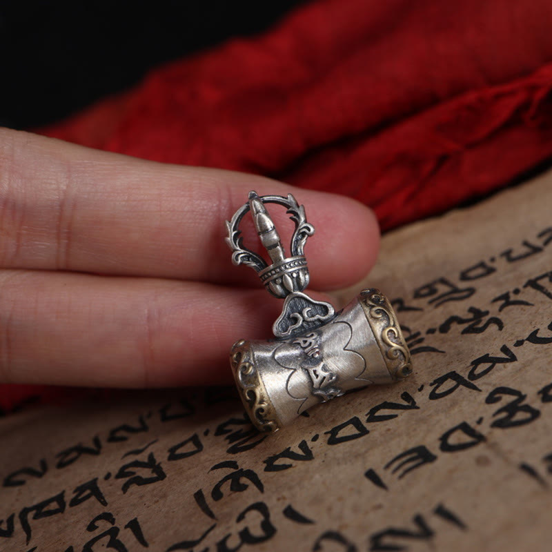 KarmaRipple's Tibet 925 Sterling Silver Om Mani Padme Hum Dorje Bell Vajra Engraved Enlightenment Necklace Hanging Decoration p13