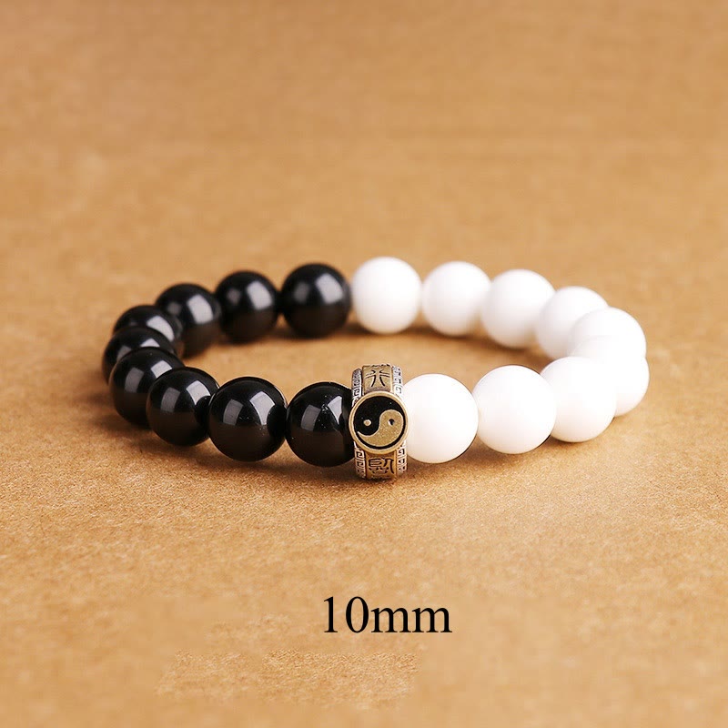 KarmaRipple's 925 Sterling Silver Black Obsidian Ivory Shell Yin Yang Strength Bracelet p10