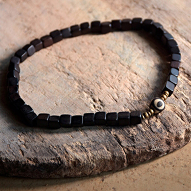 KarmaRipple's Ebony Wood Dzi Bead Bronze Peace Pair Bracelet p9