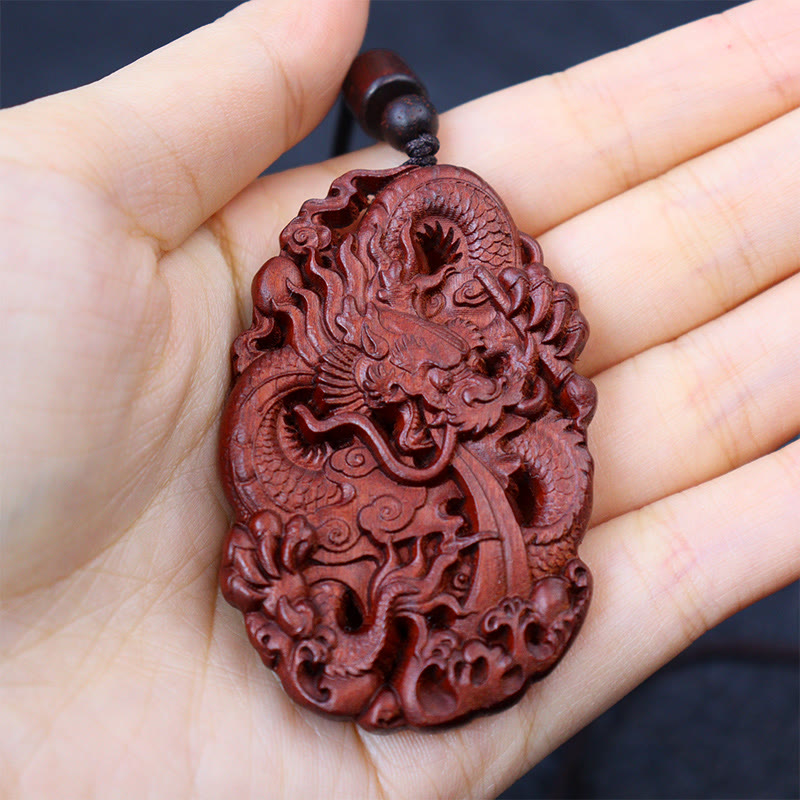 KarmaRipple's Lightning Struck Jujube Wood Double Dragon Relief Ward Off Evil Spirits Pendant Necklace p10