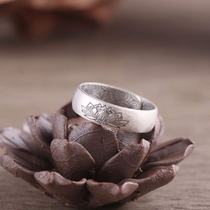 KarmaRipple's 999 Sterling Silver Lotus Elephant Six True Words Blessing Ring p6