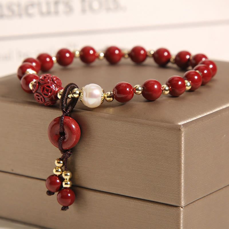 KarmaRipple's Authentic Cinnabar Peace Buckle Bronze Coin Talisman Blessing Bracelet p4
