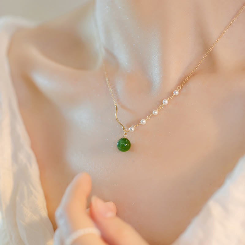 KarmaRipple's KarmaRipple's atural Hetian Jade Pearl Fortune Bead Pendant Necklace p10