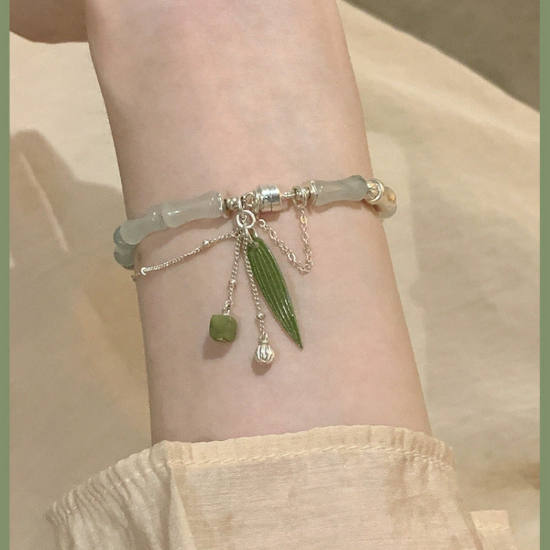 KarmaRipple's 925 Sterling Silver Authentic Ivory Jade Bamboo Leaf Lantern Talisman Happiness Bracelet p4