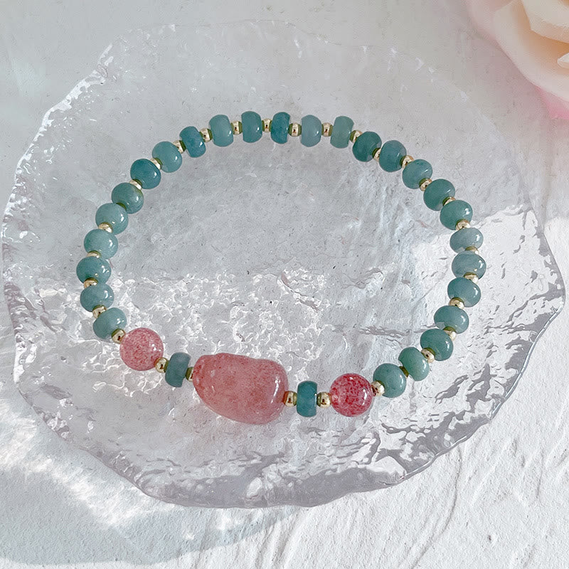 KarmaRipple's Authentic Hetian Jade Pearl Peace Buckle Fu Character Gourd Money Bag Strawberry Quartz PiXiu Fortune Bracelet p15