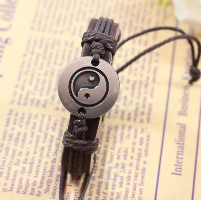 KarmaRipple's Retro Yin Yang Leather Balance String Bracelet p5