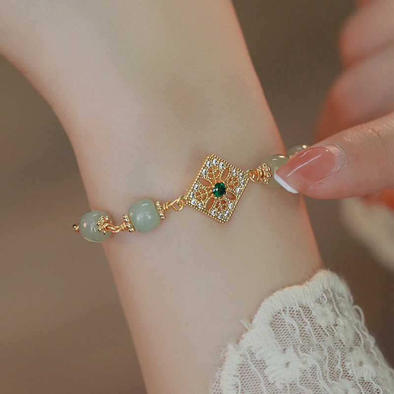 KarmaRipple's Authentic Hetian Jade Bead Square Pattern Fortune Chain Bracelet p7