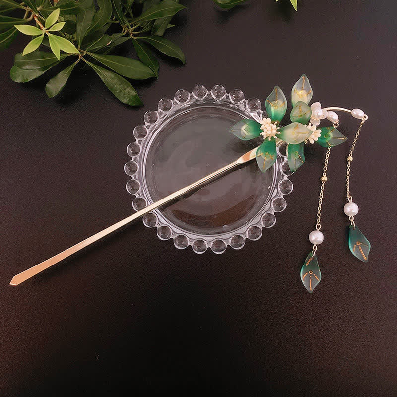 KarmaRipple's Flower Leaf Pearl Peace Tassel Hairpin p11
