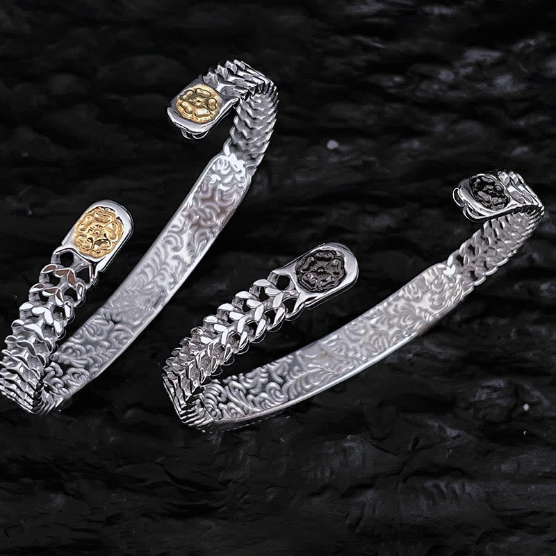 KarmaRipple's Tang Dynasty Flower Design Engraved Bronze Fortune Cuff Bracelet Bangle Adjustable Ring p5