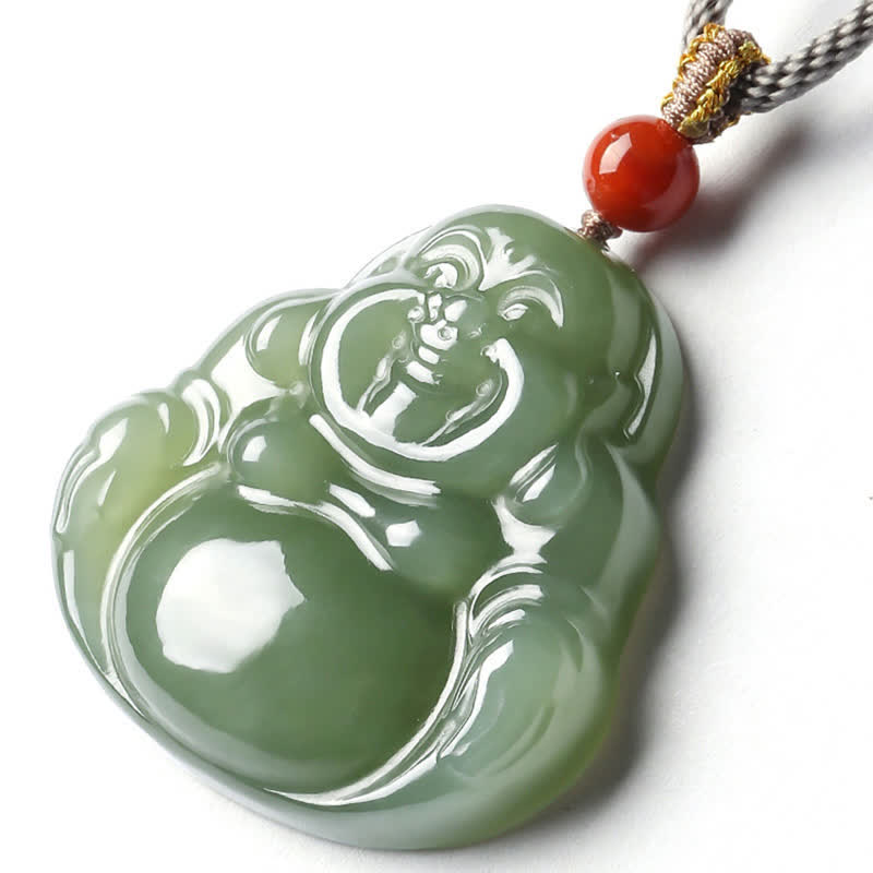 KarmaRipple's Laughing Buddha Hetian Jade Abundance Pendant String Necklace p10