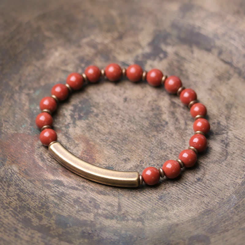 KarmaRipple's Red Jasper Moss Agate Black Obsidian Gemstone Bronze Peace Pair Bracelet p34