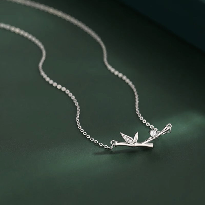 KarmaRipple's Bamboo Leaf Design Bronze Zircon Wealth Pendant Necklace p3