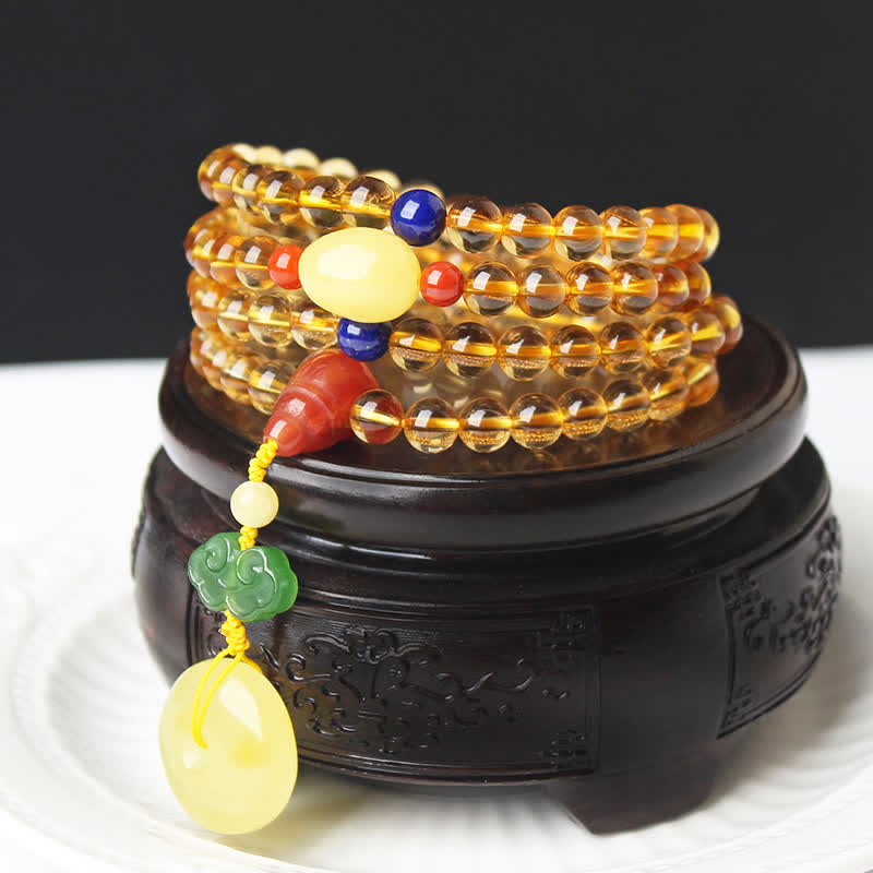 KarmaRipple's 108 Mala Beadwork Authentic Citrine Amber Peace Buckle Red Agate PiXiu Protection Talisman Bracelet p3