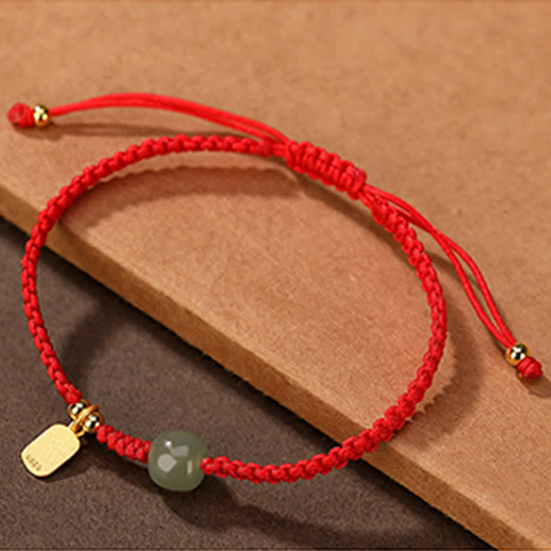 KarmaRipple's 925 Sterling Silver Hetian Jade Blessing Wealth Red String Bracelet p4