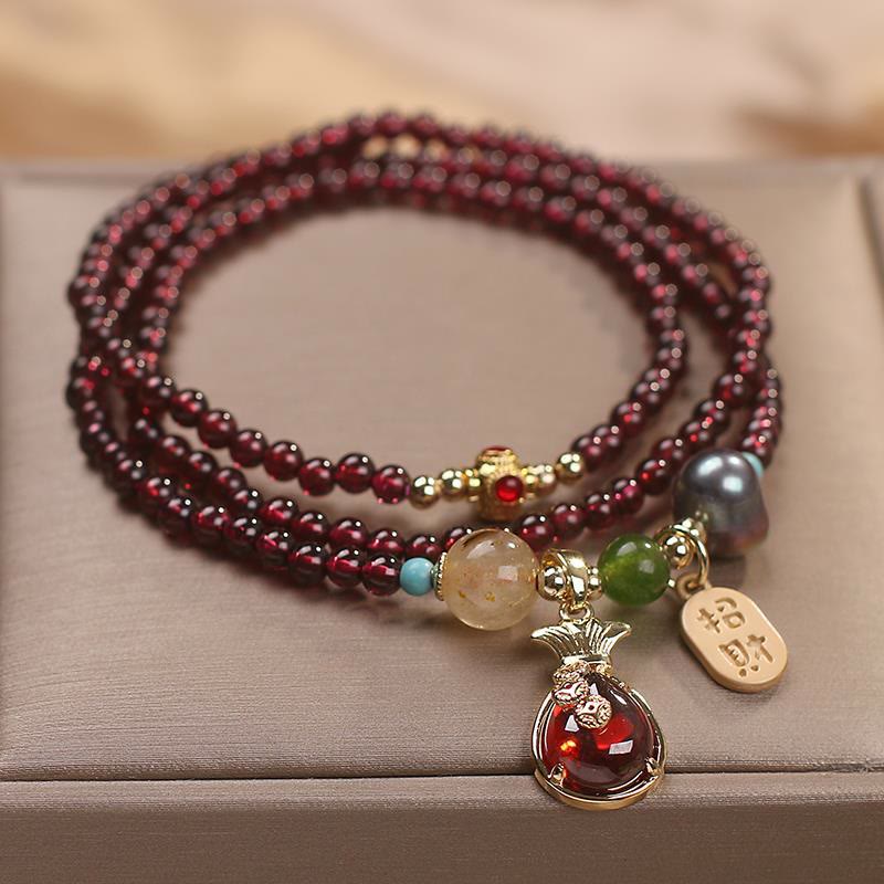 KarmaRipple's Multi Layered Authentic Garnet Jade Coin Money Bag Attracting Wealth Protection Bracelet p4