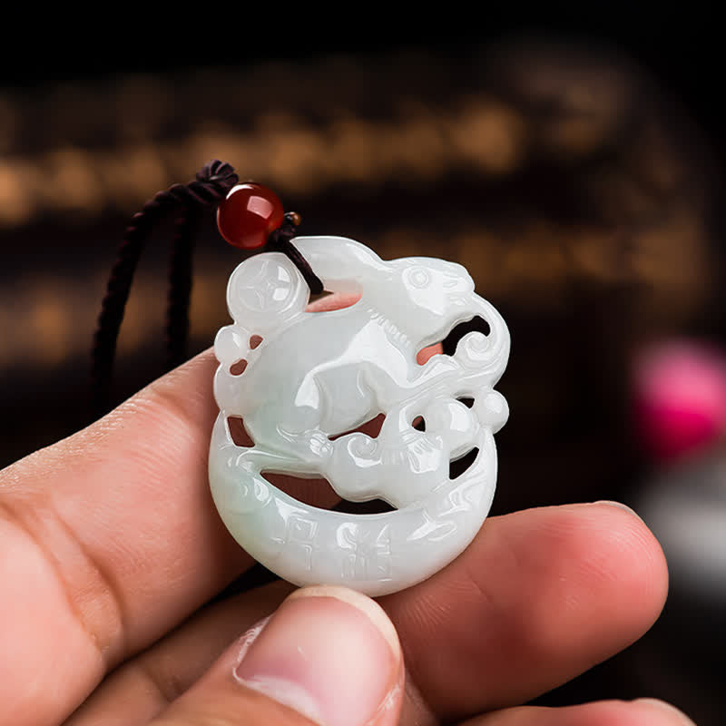 KarmaRipple's Year of the Rabbit Ivory Jade Crescent Moon Protection Pendant Necklace p4