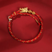 KarmaRipple's 999 Sterling Silver Handcrafted Dragon Fortune Eight Thread Weave Red String Woven Bracelet