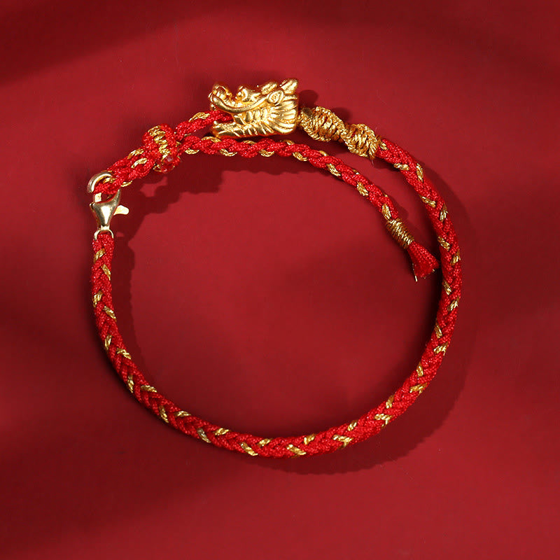 KarmaRipple's 999 Sterling Silver Handcrafted Dragon Fortune Eight Thread Weave Red String Woven Bracelet p13
