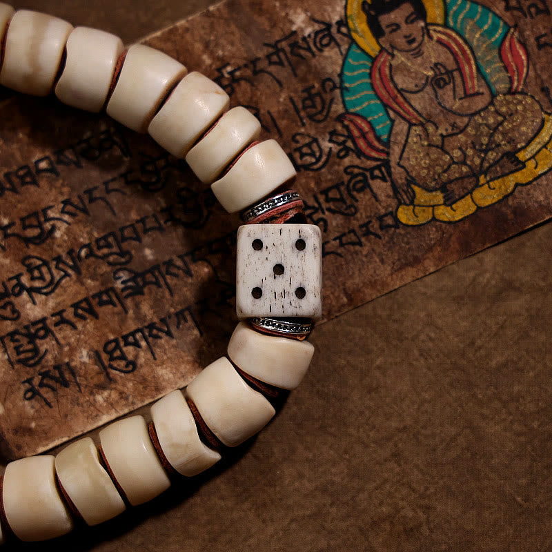 KarmaRipple's Tibetan Authentic Yak Bone The Lord Of The Corpse Forest Dice Chinese Zodiac Nine Palaces Eight Diagrams Strength Wrist Mala p3