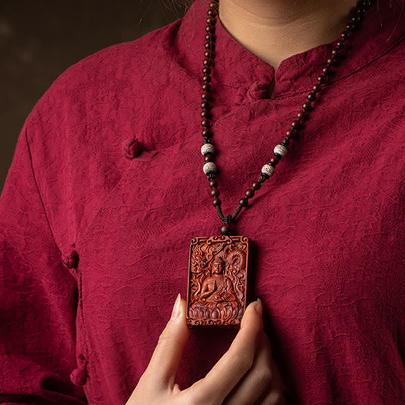 KarmaRipple's Chinese Zodiac Natal Buddha Small Leaf Red Sandalwood Protection Pendant Necklace p18