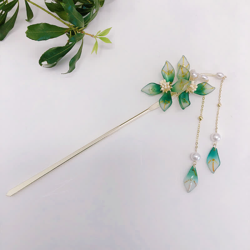 KarmaRipple's Flower Leaf Pearl Peace Tassel Hairpin p8
