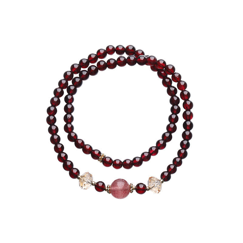 KarmaRipple's 14K Gold Plated Authentic Garnet Strawberry Quartz Stability Double Wrap Bracelet p15