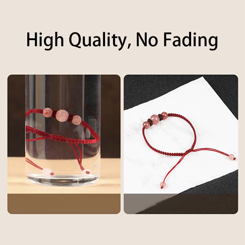 KarmaRipple's Authentic Strawberry Quartz Gemstone Love Red String Weave Bracelet Anklet ( p12