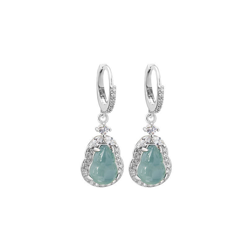 KarmaRipple's 925 Sterling Silver Green Jade Gourd Abundance Drop Earrings p11