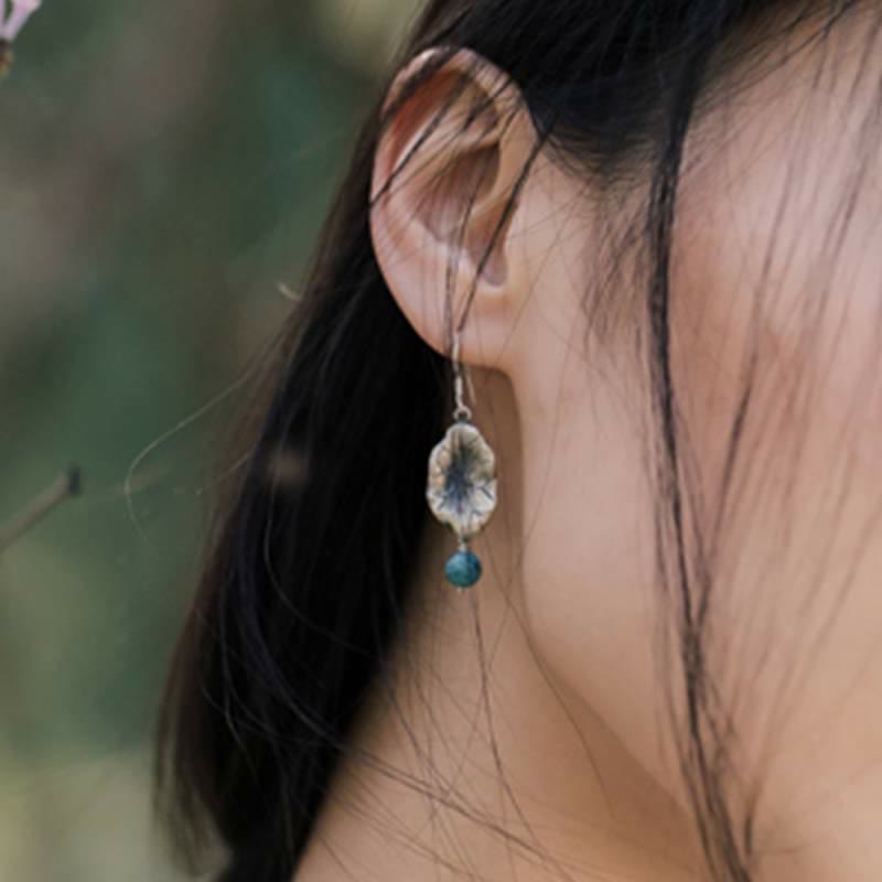 KarmaRipple's 925 Sterling Silver Turquoise Lotus Leaf Protection Drop Dangle Earrings p4