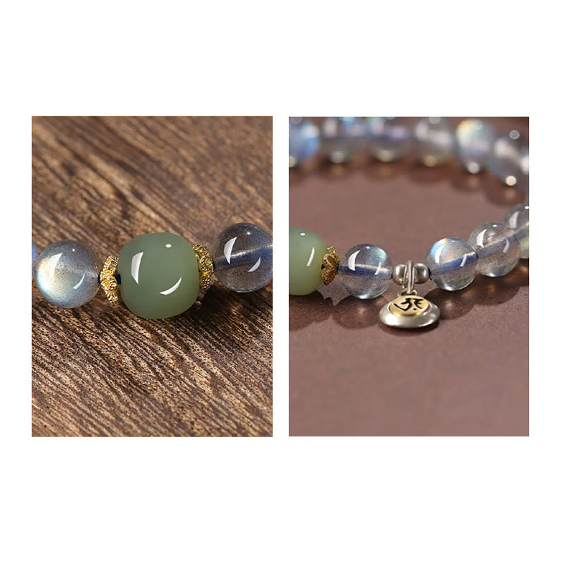 KarmaRipple's Chinese Zodiac Natal Buddha 925 Sterling Silver Authentic Moonstone Hetian Jade Positive Bracelet p8