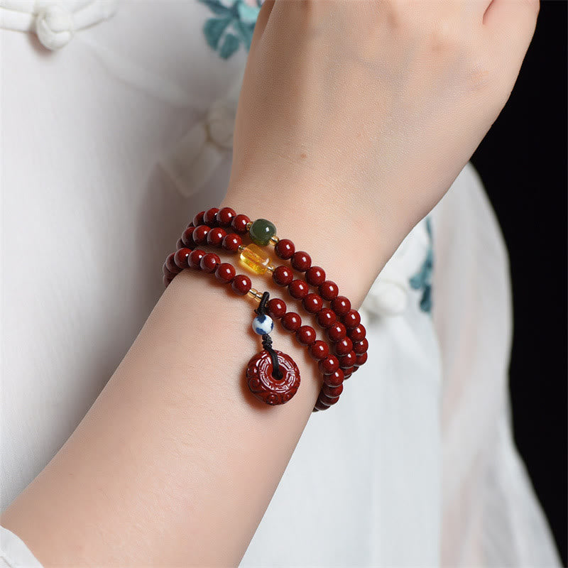 KarmaRipple's Tibetan Cinnabar Peace Buckle Triple Wrap Blessing Bracelet Mala p3
