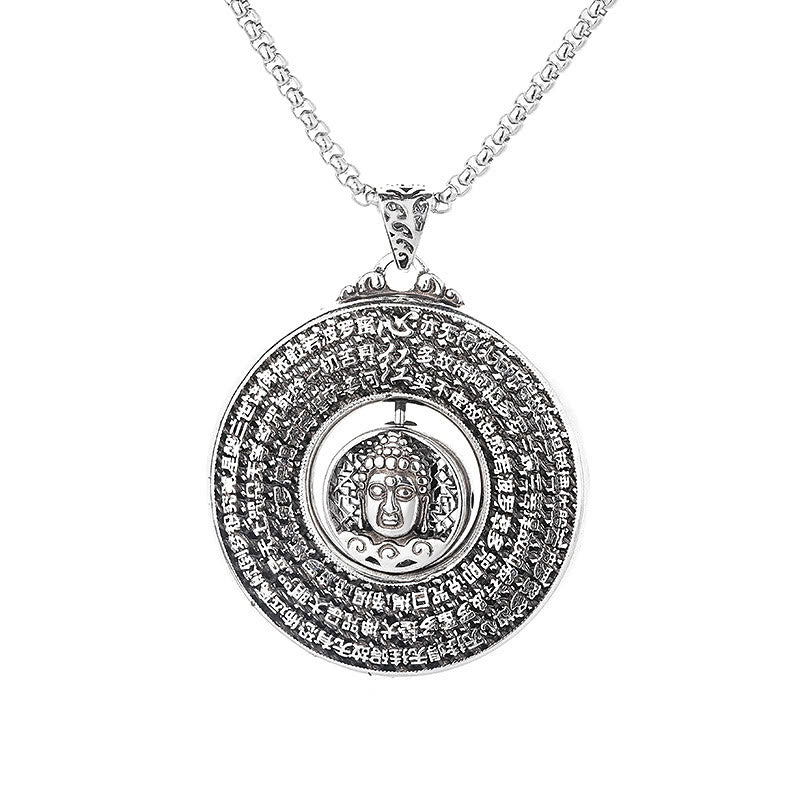 KarmaRipple's Heart Sutra Buddha Carved Peace Buckle Design Serenity Rotatable Pendant Necklace p6