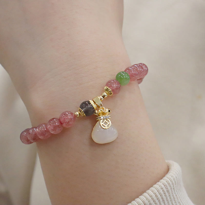 KarmaRipple's Authentic Strawberry Quartz Jade Peace Buckle Coin Purse Balancing Bracelet p1