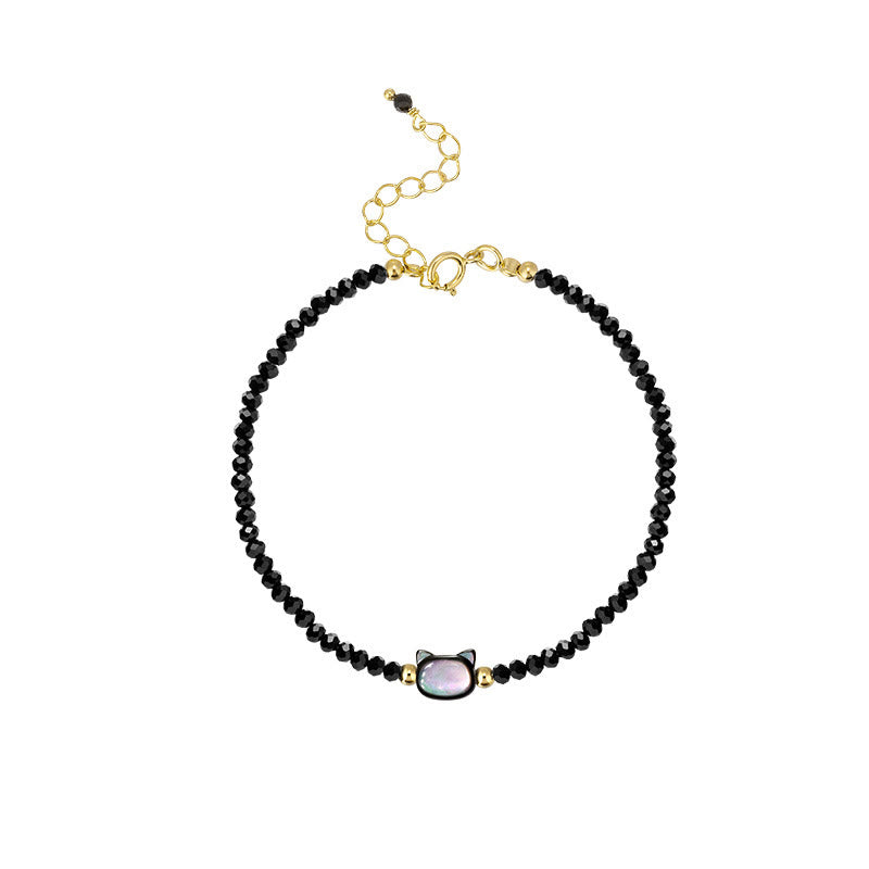 KarmaRipple's 14K Gold Plated Black Spinel Ivory Gemstone Cute Cat Tridacna Stone Balancing Bracelet p11