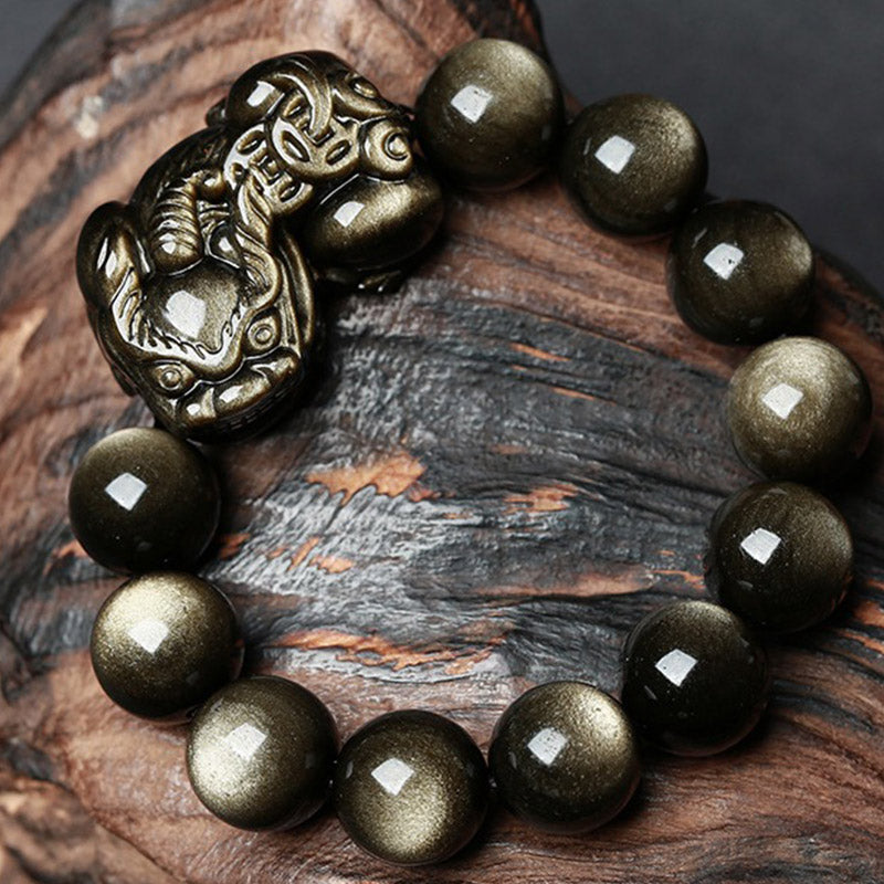 KarmaRipple's FengShui PiXiu Golden Obsidian Protection Bracelet p1