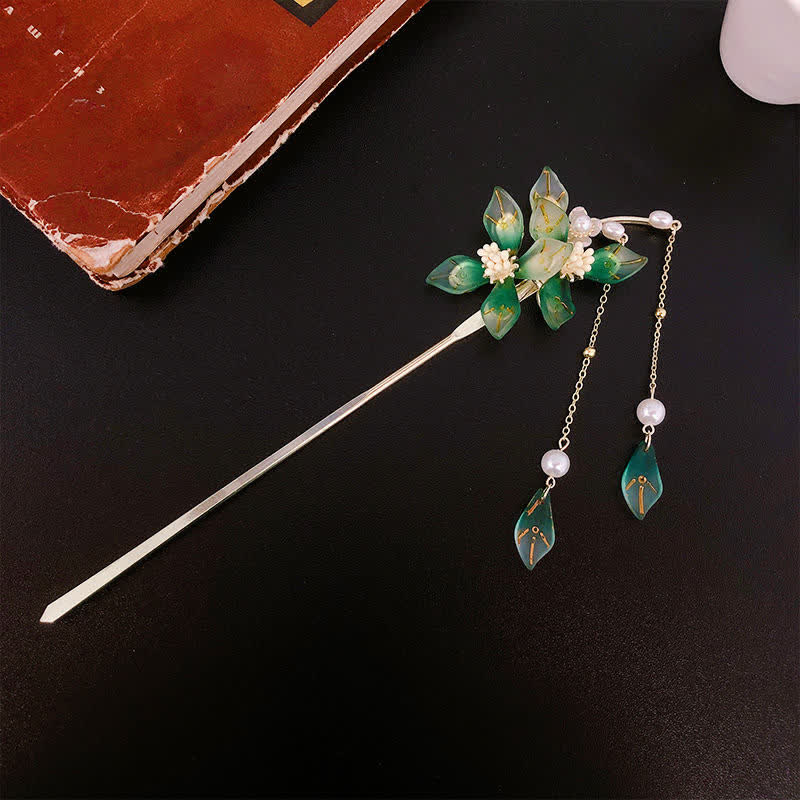 KarmaRipple's Flower Leaf Pearl Peace Tassel Hairpin p9