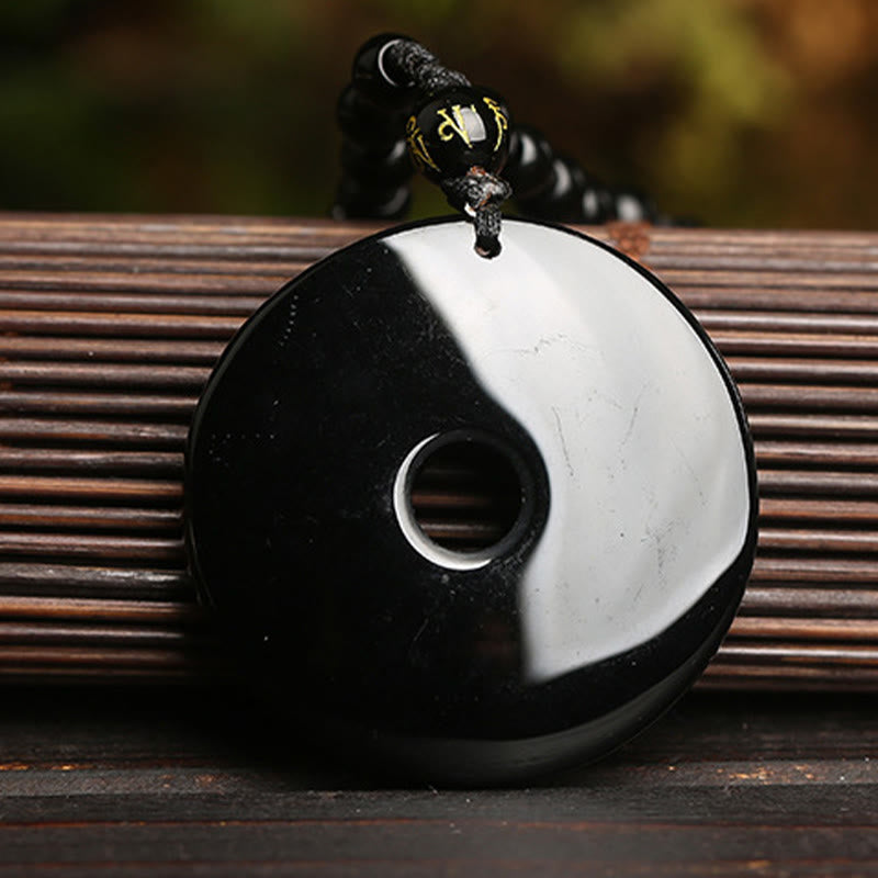 KarmaRipple's Authentic Black Obsidian Peace Buckle Pixiu Bead Rope Strength Pendant Necklace p5