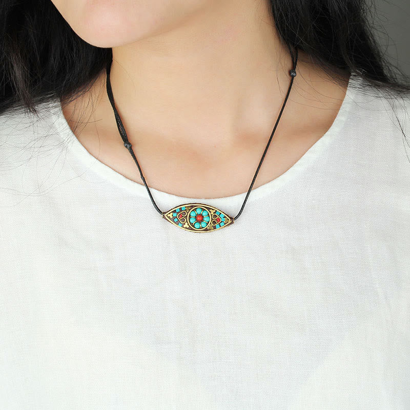 KarmaRipple's Tibet Turquoise Bead Marquise Pattern Protection Strength Pendant Necklace p8