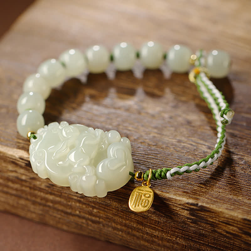 KarmaRipple's 925 Sterling Silver Chinese Zodiac Hetian Jade Happiness Fortune String Bracelet p15