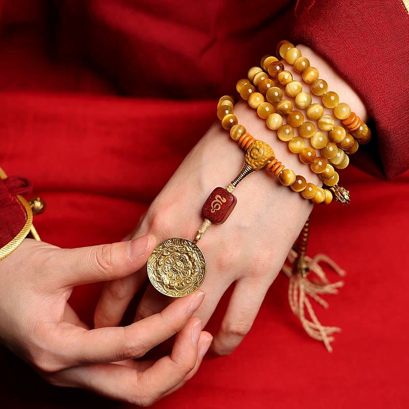KarmaRipple's 108 Mala Beadwork Authentic Tiger Eye Bronze Dorje Protection Tassel Bracelet p15